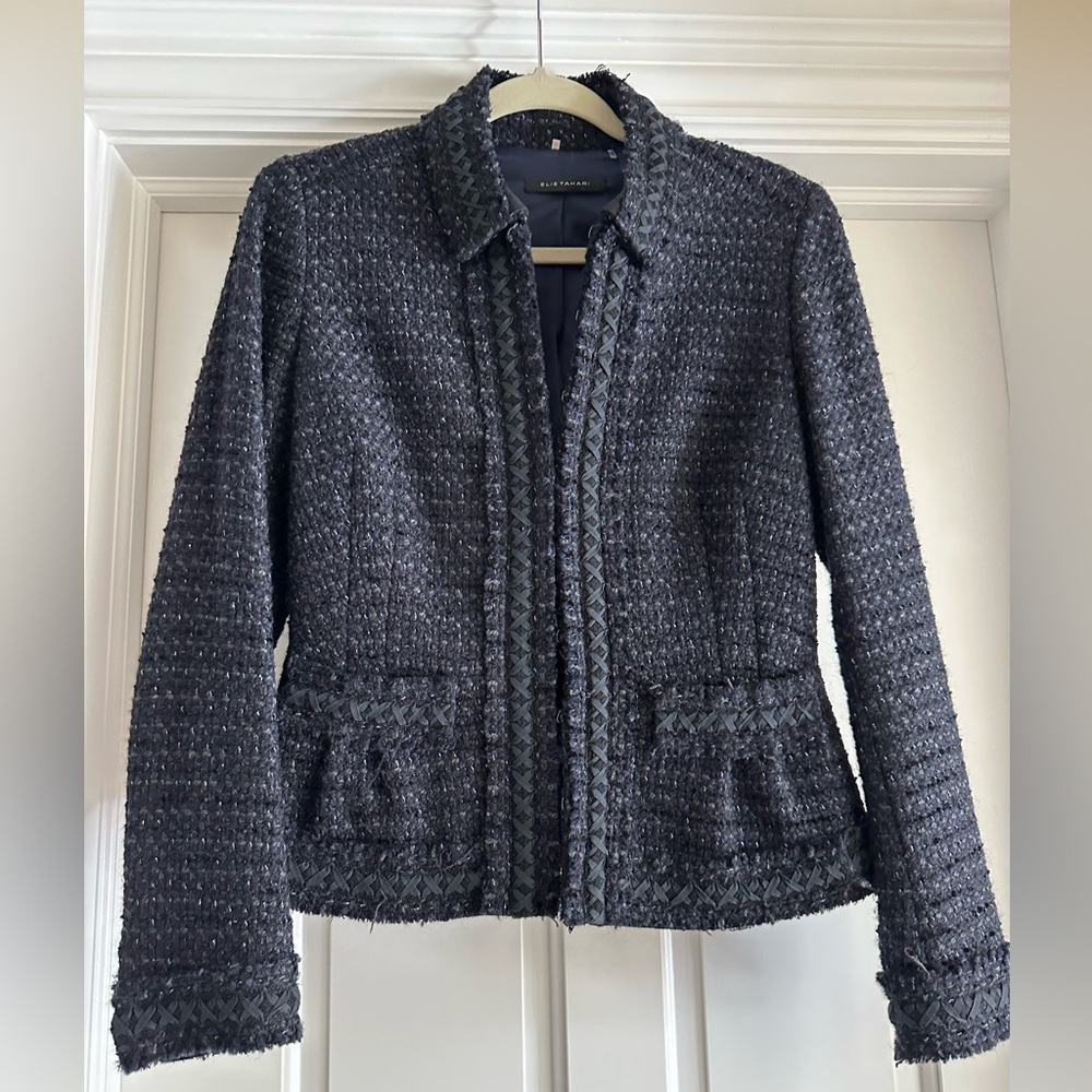Elie Tahari navy and black tweed fitter blazer